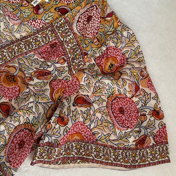 ba&sh | Valia Floral Print Short Sleeve Boho Mini Dress 1E22VALI Ocre (XS 2) - Picture 6 of 16